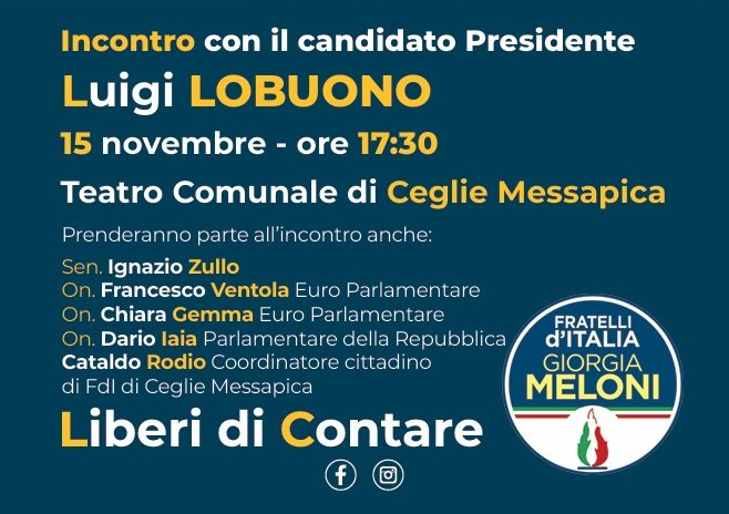 Ceglie Messapica – Incontro con il candidato Presidente Luigi LOBUONO